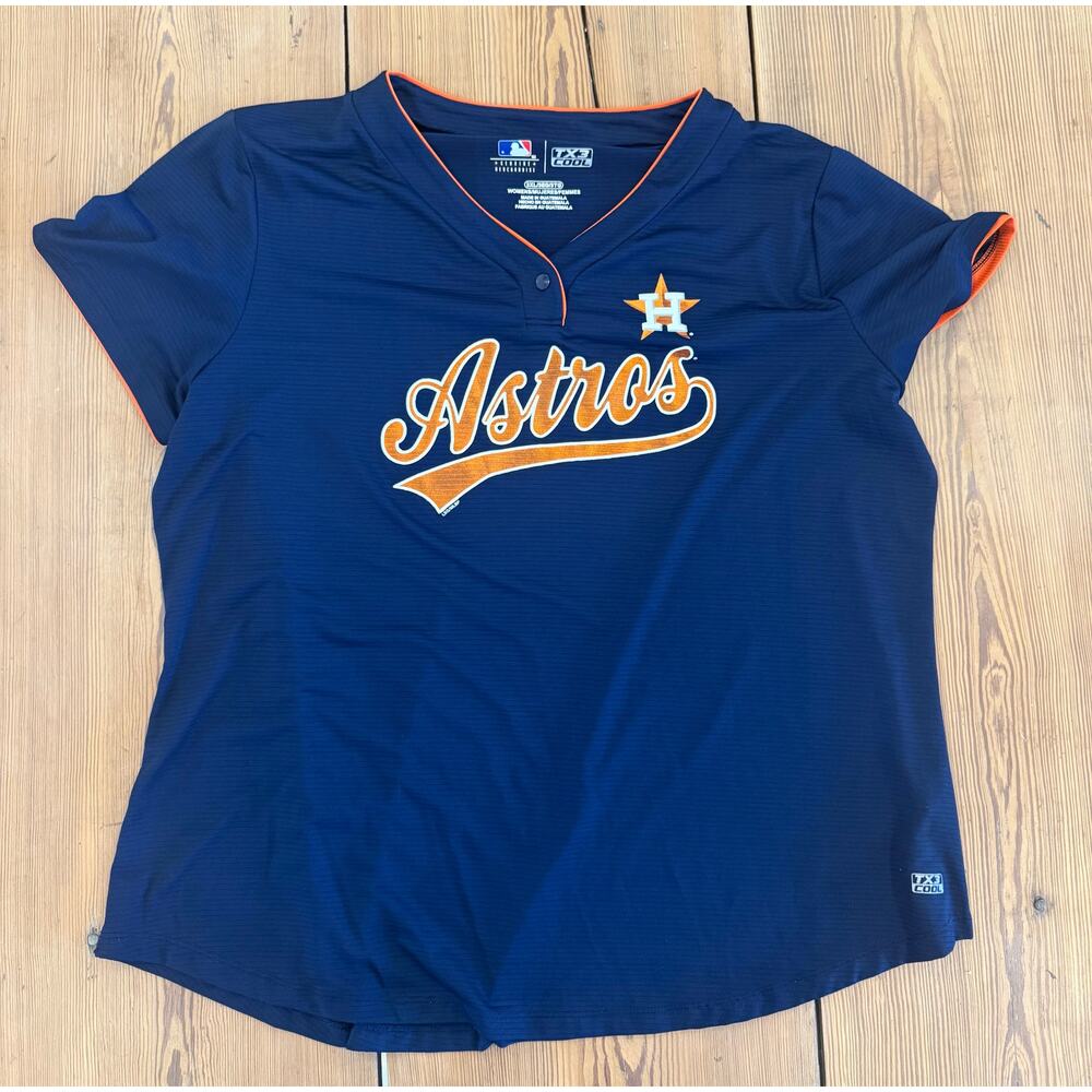 Women’s Astros MLB TX3‎ Cool Short Sleeve Shirt Navy Orange 3XL